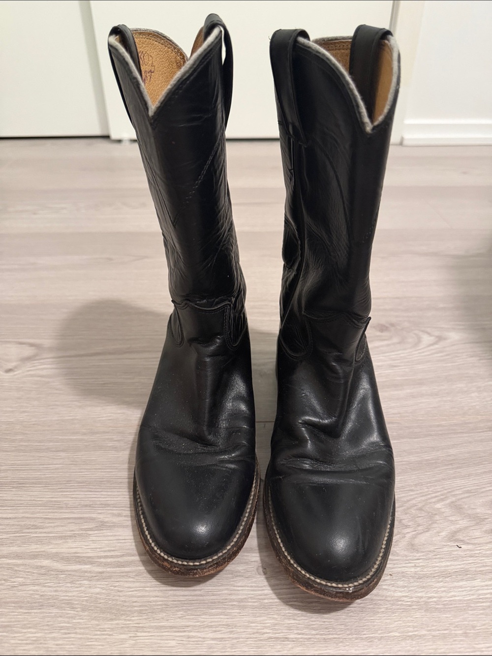 Justin Boots Black Leather Heeled Cowboy Boots